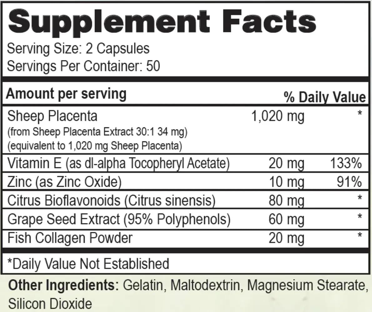 Sheep Placenta Complex 100 Capsules,FRESH , New Item Good Product !!