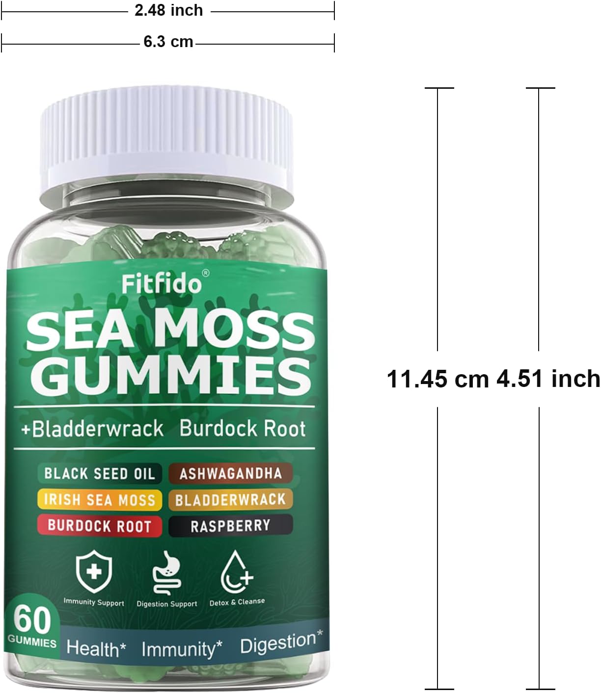 Irish Sea Moss Gummies 3000mg with Bladderwrack, 60 Count | Daily Wellness, Mineral Support, Bladderwrack, Burdock Root, Manuka Honey, 105+ Trace Minerals, Sugar Free, Vegan