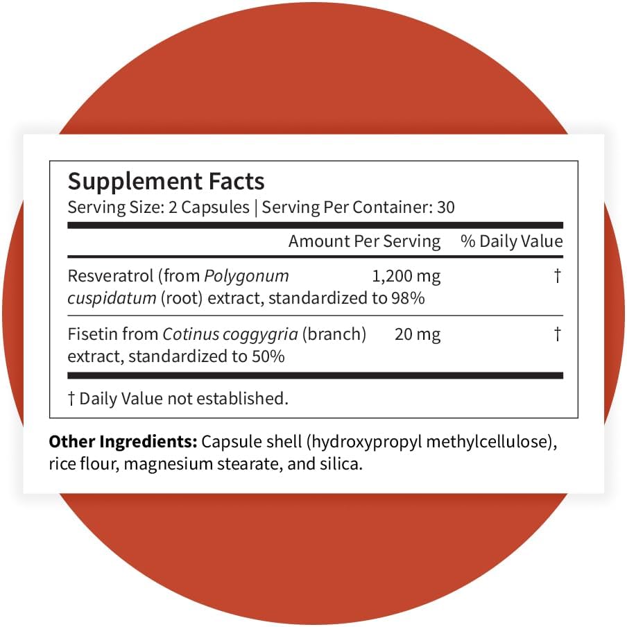Pattern Wellness Resveratrol with Fisetin – Supports Cellular, Heart & Immune System Health – Promotes Antioxidant Protection – Vegan, Non-GMO, Gluten-Free – 60 Capsules
