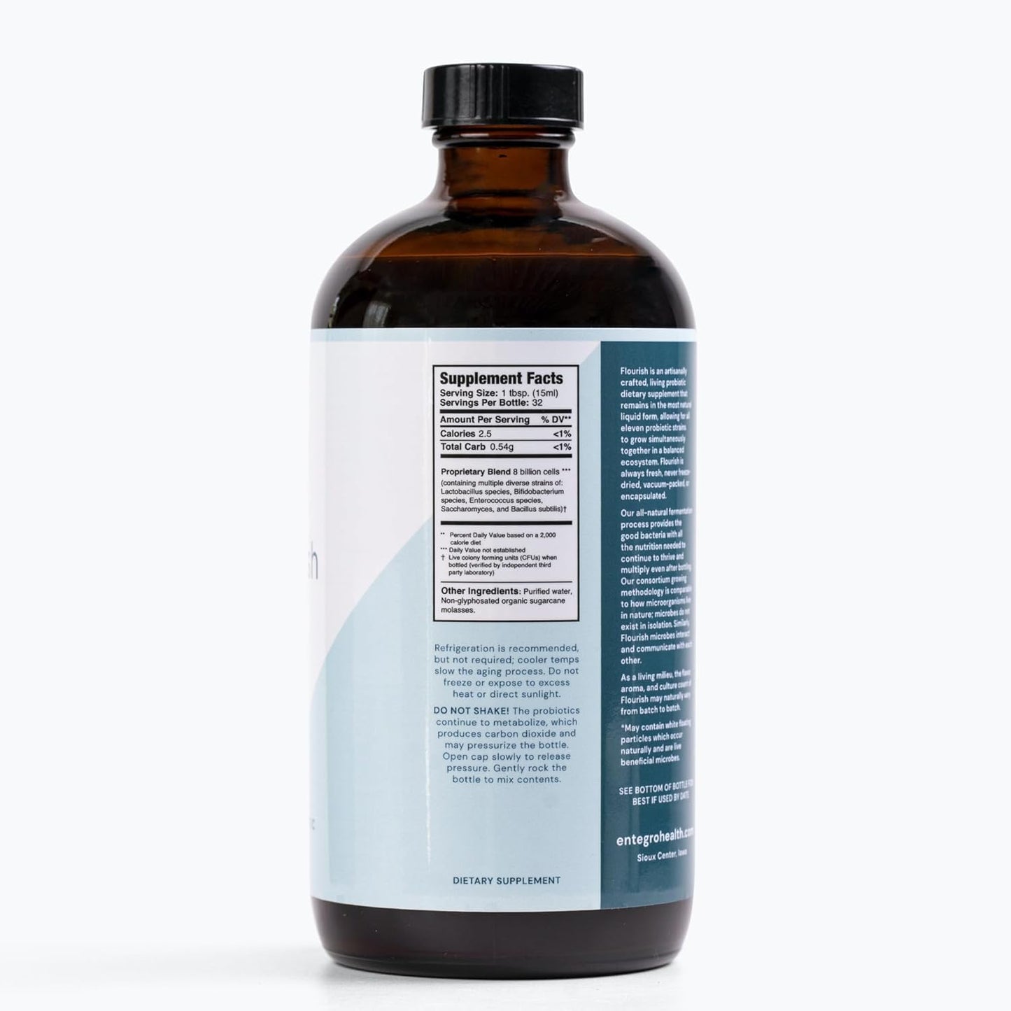 ENTEGRO Flourish Original Liquid Probiotic & Postbiotic Supplement, Plastic | 11 Live Cultures, Gut & Digestive Health For Women, Men & Kids, Organic, Vegan, Allergen Free, Non-GMO, USA Made, 16 fl oz