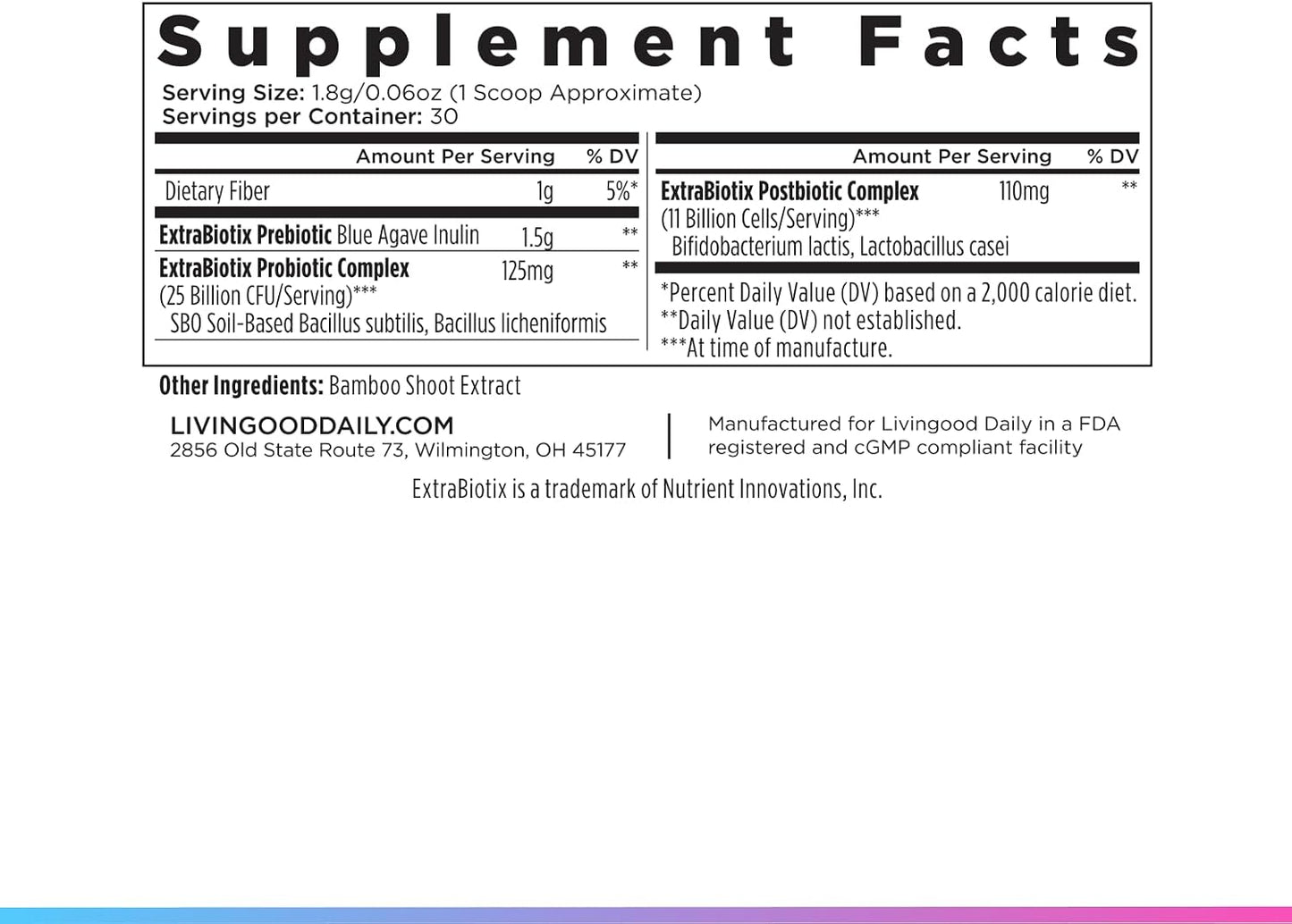 Livingood Daily Pre Pro Post Biotics Blend Powder, Digestive Health Supplement with Prebiotics from Organic Blue Agave Inulin, SBO Probiotics, Probiotics for Women & Men, Non GMO, Vegan, 30 Servings