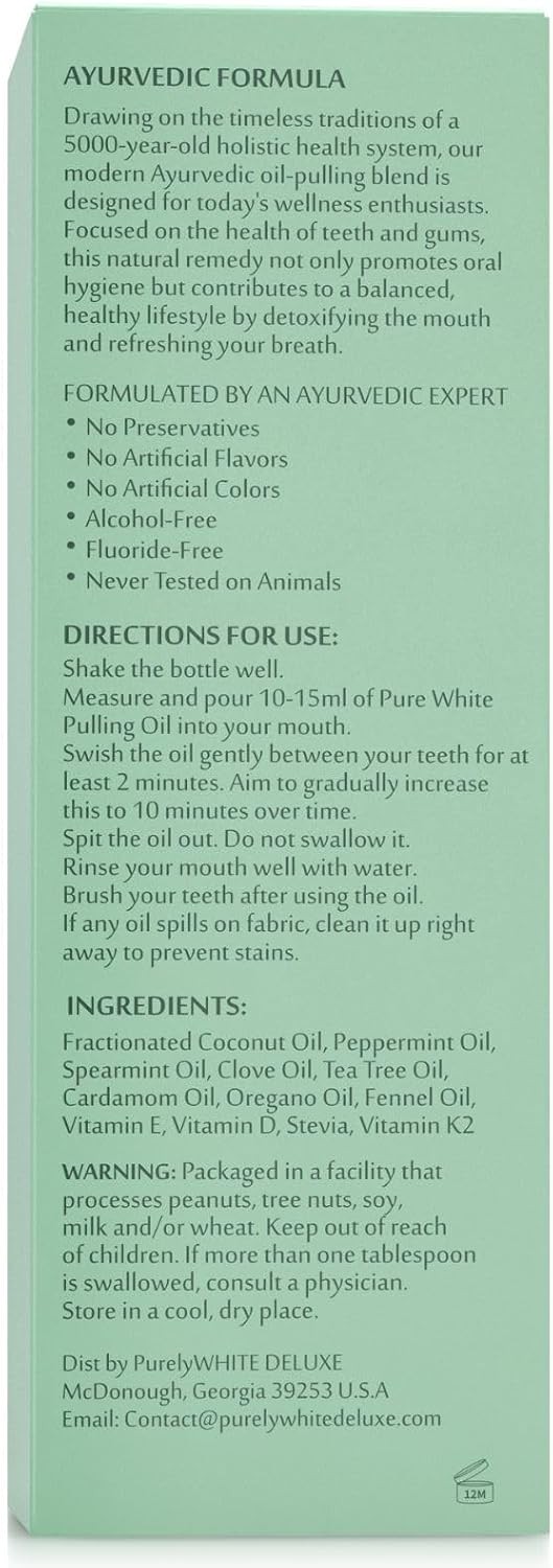 PurelyWHITE Coconut Pulling Oil - Mouthwash Mint Oil Pulling, Coconut Oil Pulling for Teeth, Pulling Oil for Teeth Whitening & Healthier Teeth & Gums - Alcohol-Free Freshens Breath W/ 7 Essential Oils