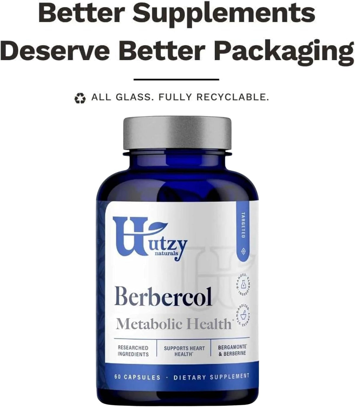 Utzy Naturals Berbercol | 500mg Citrus Bergamot & Berberine | 60 Caps