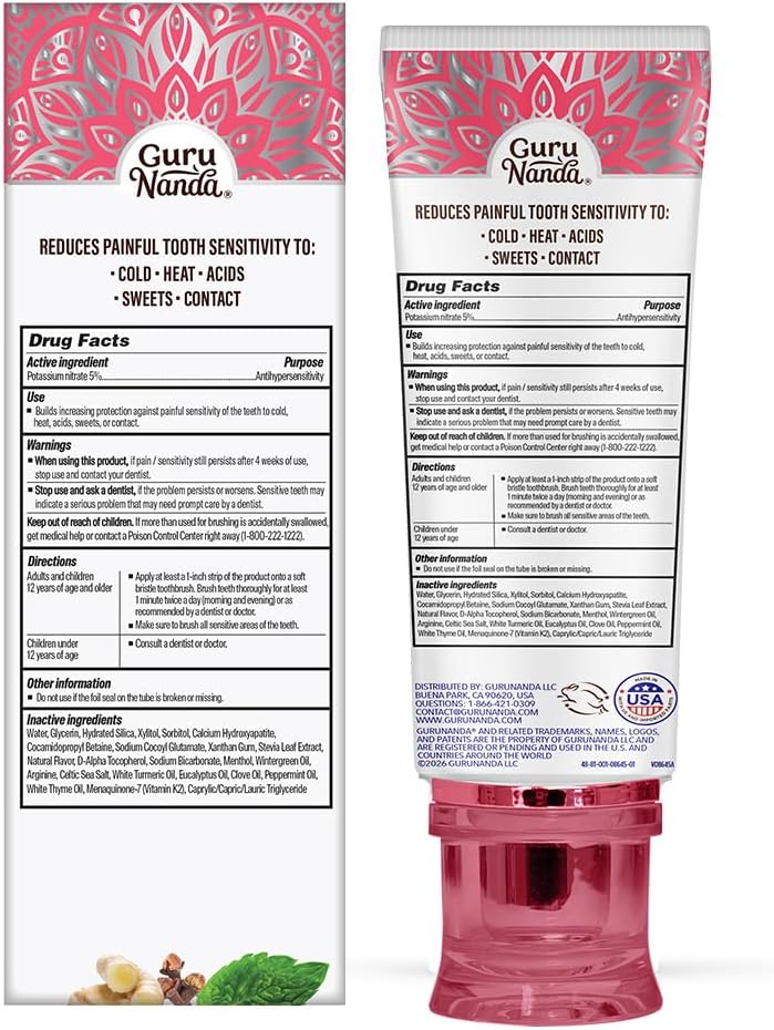 GuruNanda Hydroxyapatite Toothpaste for Sensitivity, Fluoride Free, 4.2oz