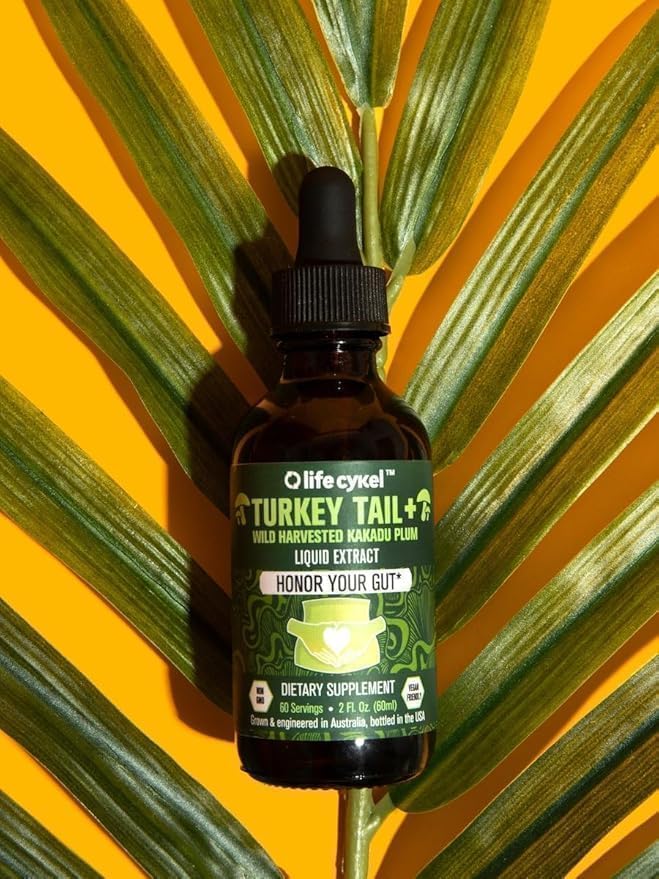 Life Cykel - Turkey Tail Mushroom Liquid Extract with Kakadu Plum - Immune Support & Digestive Health Prebiotic Supplement, Non GMO (4 Fl Oz (Pack of 1))