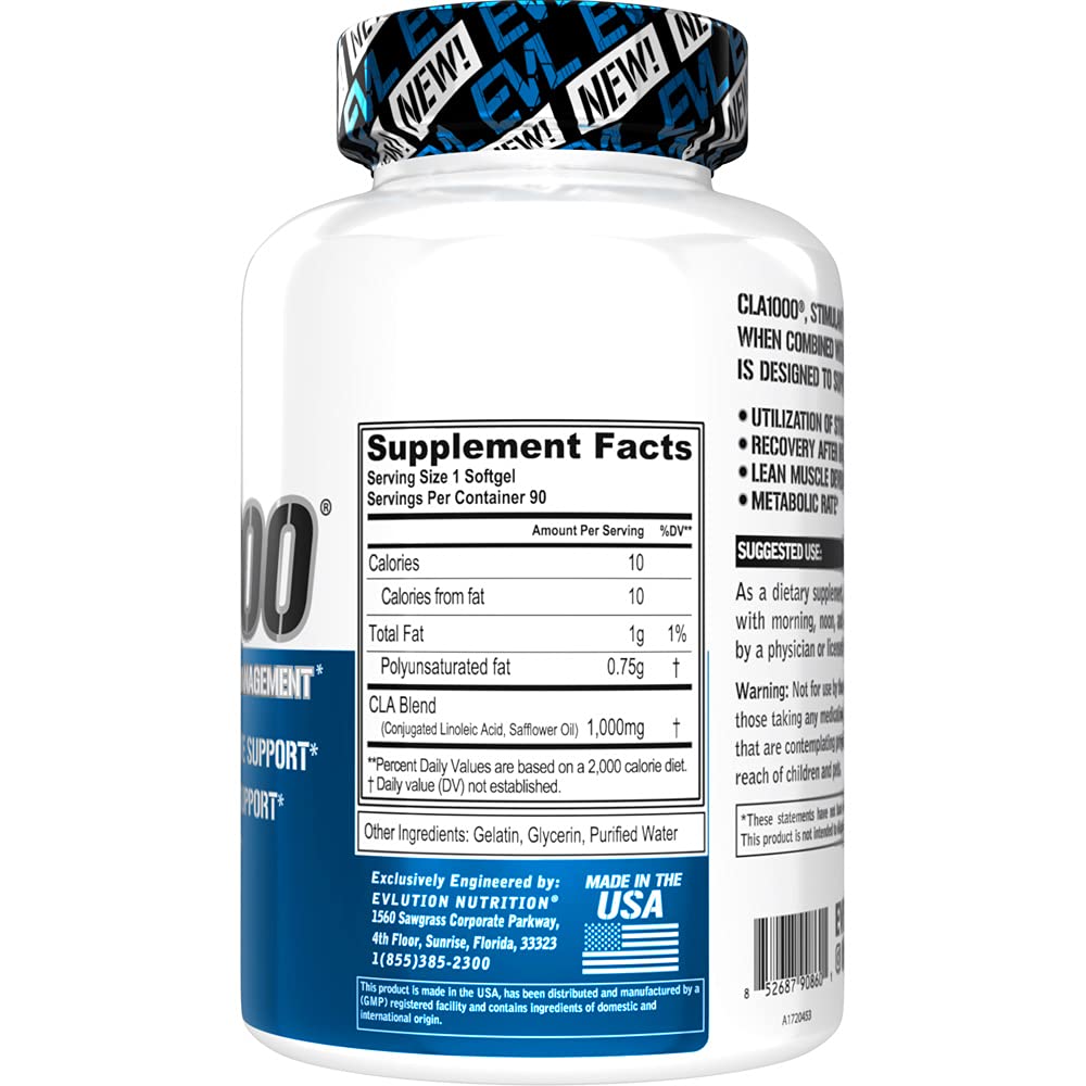 Conjugated Linoleic Acid CLA Pills - CLA 1000mg Diet Pills to Support Weight Loss Fat Burning