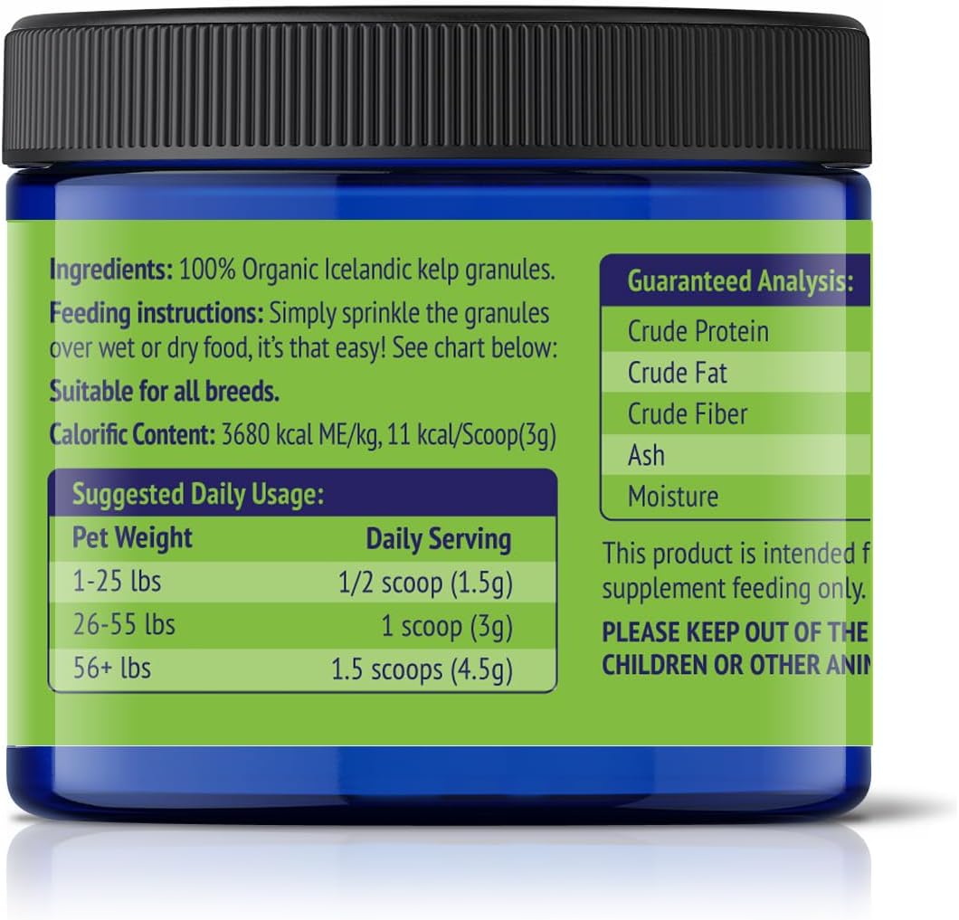 Dog Teeth Cleaning Powder, Dog Plaque and Tartar Remover, Bad Breath Treatment for Dogs with USDA Organic Sea Kelp Powder, Dog Dental Care Made Easy, for All Ages, 6oz