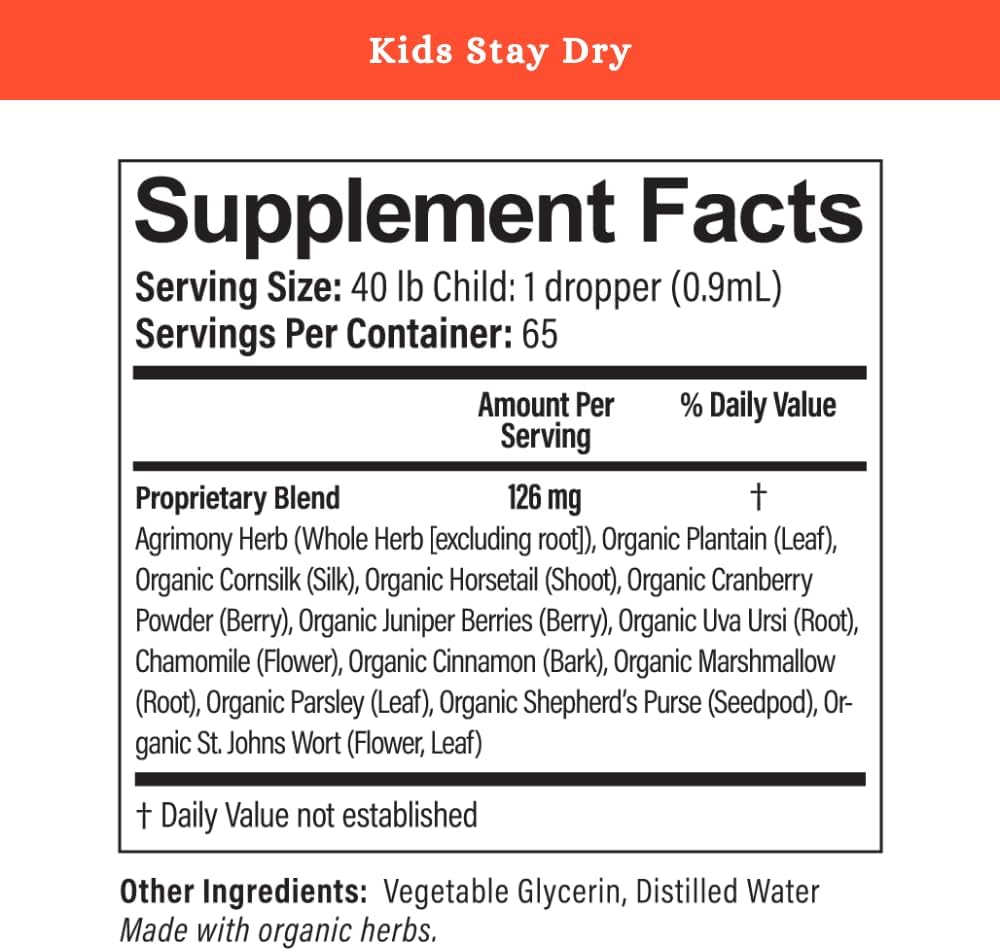 SPRIGS Kids Stay Dry Bladder Support Supplement, 2 Fl Oz | A Herbal Blend of Agrimony & Organic Plantain Leaf I Supports Bladder Control, & Potty Training for Less Bedwetting & Urinary Health
