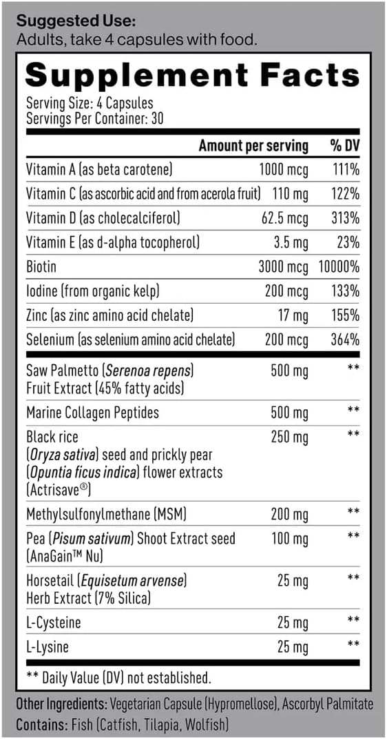 Mdrive Men's Hair Growth Complex Biotin Saw Palmetto 120 Capsules | Collagen Peptides AnaGain™ Nu Stimulate Thicker Fuller Locks Fights Thinning Scalp Support Non GMO Gluten Free