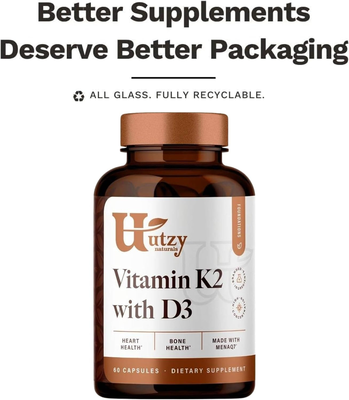 Utzy Naturals Vitamin K2 + D3 | High Dose K2 | 60 Servings