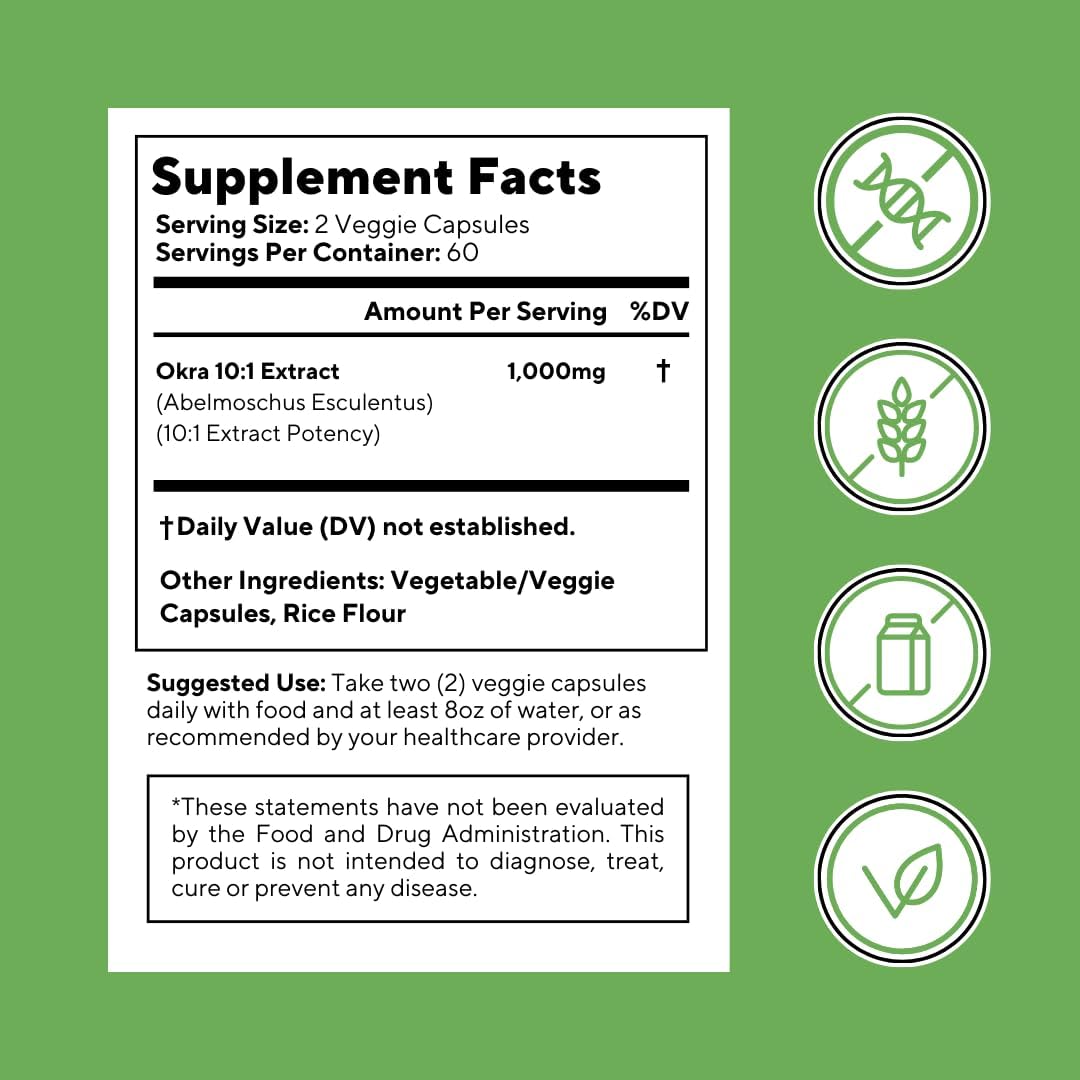 Vitapia Okra Extract - Heart Health, Antioxidant, Gut & Digestion, Wellness Support - 10:1 Ratio & 120 Veggie Capsules - Non-GMO, Gluten-Free, Vegan Supplement