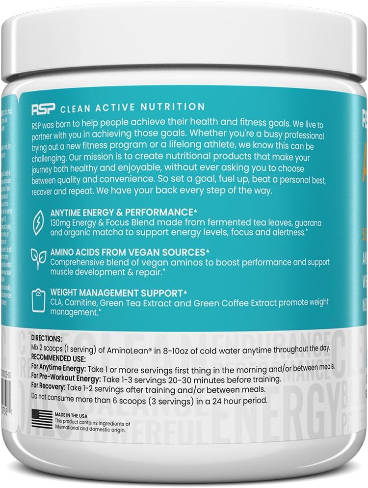 AminoLean Natural Pre Workout Powder & Amino Energy with Vegan BCAA + EAA | Jitter-Free Amino Energy Preworkout with Amino Acids & Weight Management for Women & Men - Naturally Sweetened, Vegan