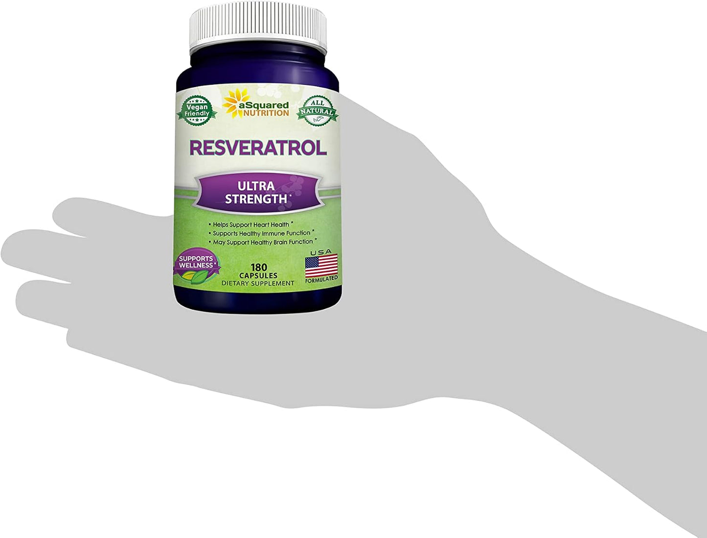 100% Natural Resveratrol Supplement - 1000mg Per Serving - 180 Capsules | Max Strength Antioxidant Polyphenols Complex - Trans-Resveratrol Pills for Heart Health - Pure Formula - 500mg Per Capsule