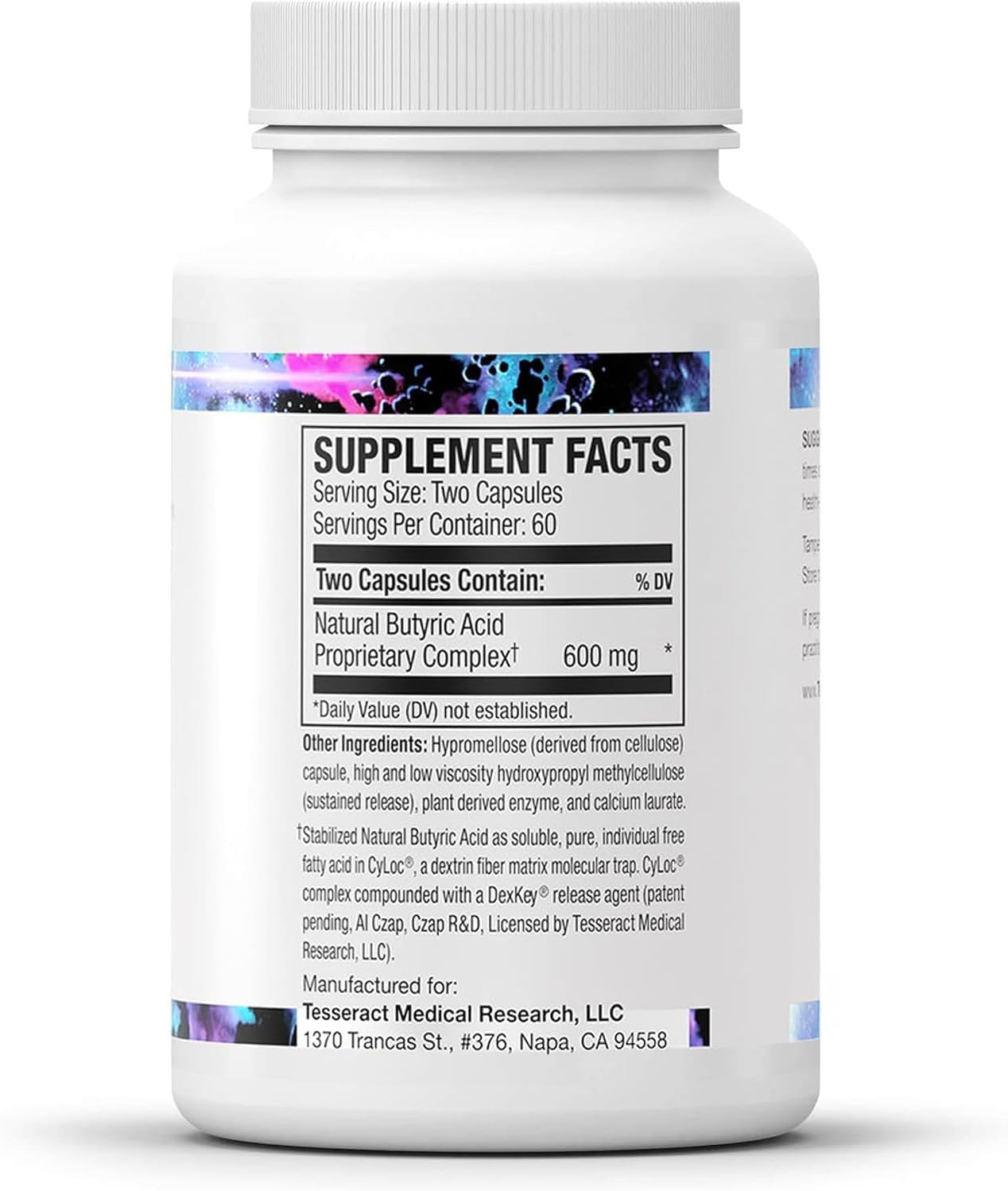 Tesseract Medical Research ProButyrate Gut Health Supplement, Butyric Acid Complex, Gastrointestinal Support Supplement, Helps Restore Balance to Stabilize Gut Microbiome, 600mg (120 Capsules)