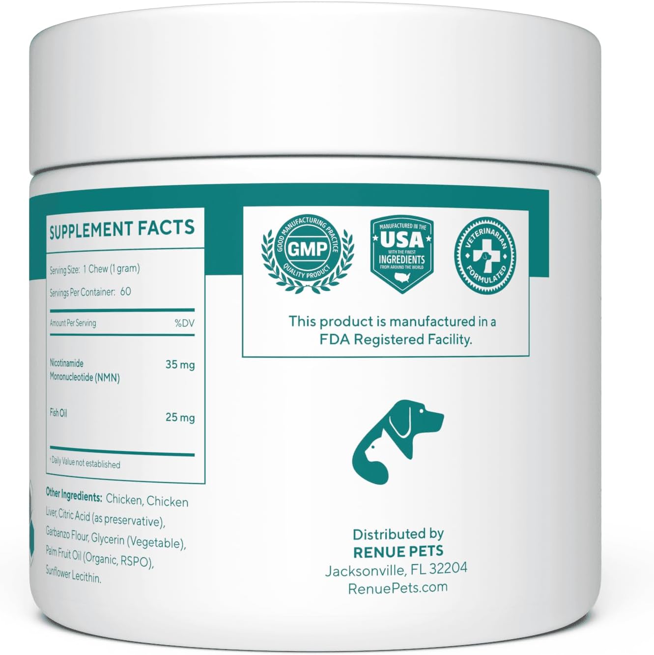 Renue By Science PET NMN Longevity Chews for Cats - Liposomal NMN with Fish Oil - Cold Extruded Soft Chews - 60 Count