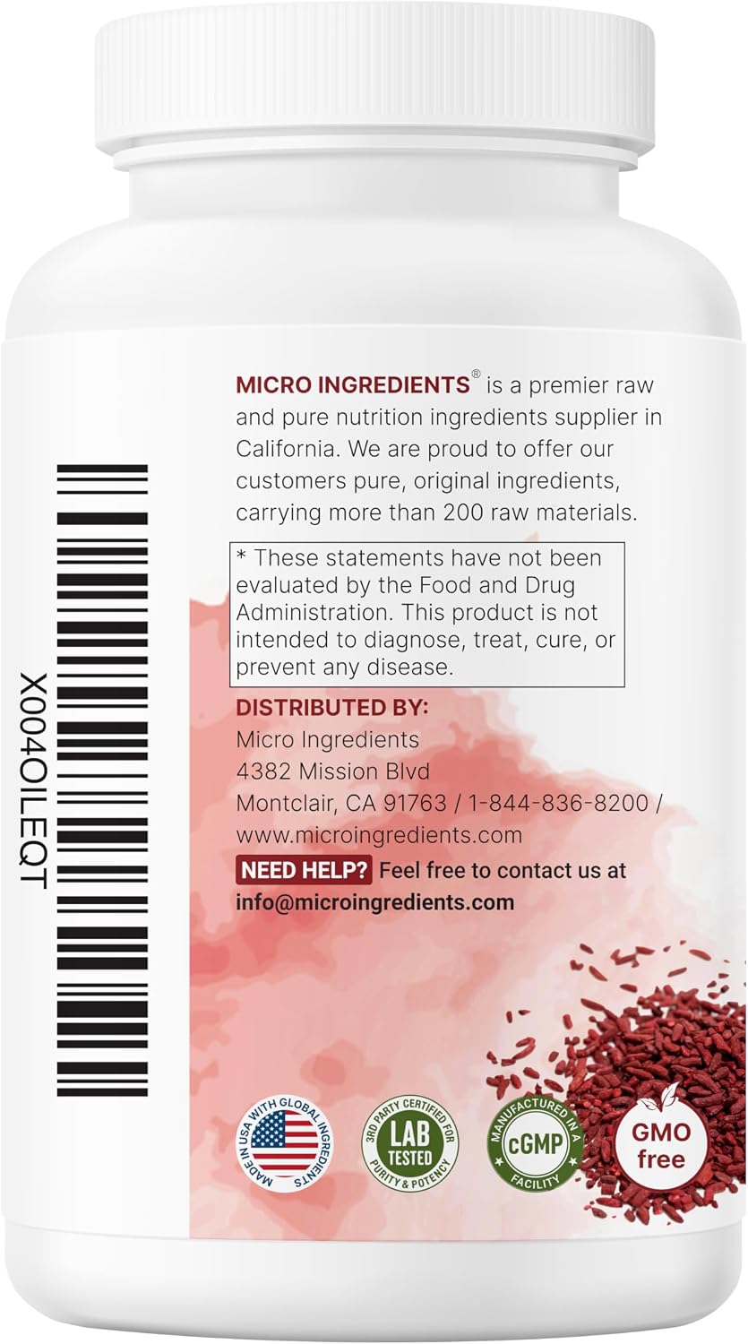Micro Ingredients Red Yeast Rice with CoQ10 1200mg, 240 Veggie Capsules | Cholesterol Support & Heart Health Supplements* | 4-in-1 with Flush Free Niacin & Fat Soluble Vitamin C | Filler Free, Non-GMO