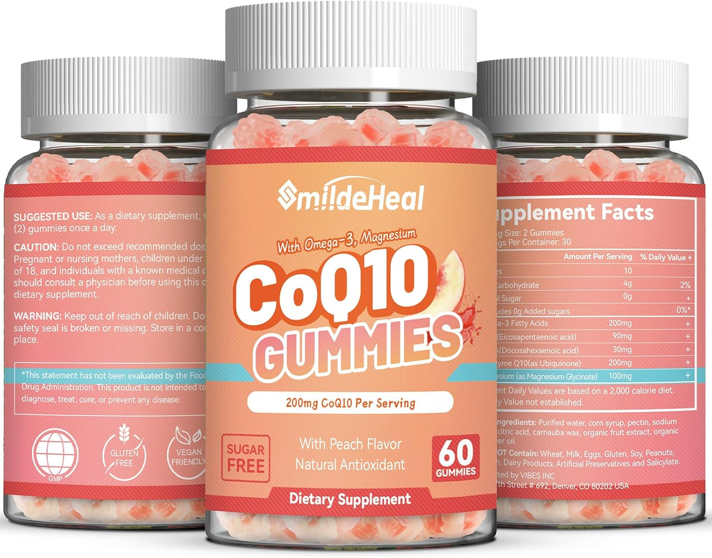 CoQ10 Gummies 200mg with Omega-3, EPA + DHA, & Magnesium - 60 Counts | Coenzyme Q10 Supplements for Heart Health, Cellular Energy & Antioxidant, Vegan, Sugar Free