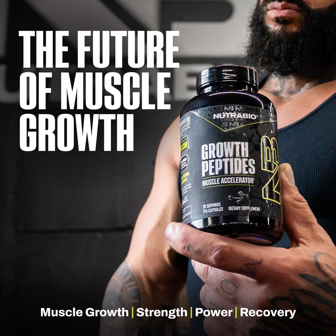 NutraBio Growth Peptides |Muscle Accelerator with DiLeucine & PeptiStrong | Peptides for Muscle Growth Men & Women- 28 Servings- 196 Capsules