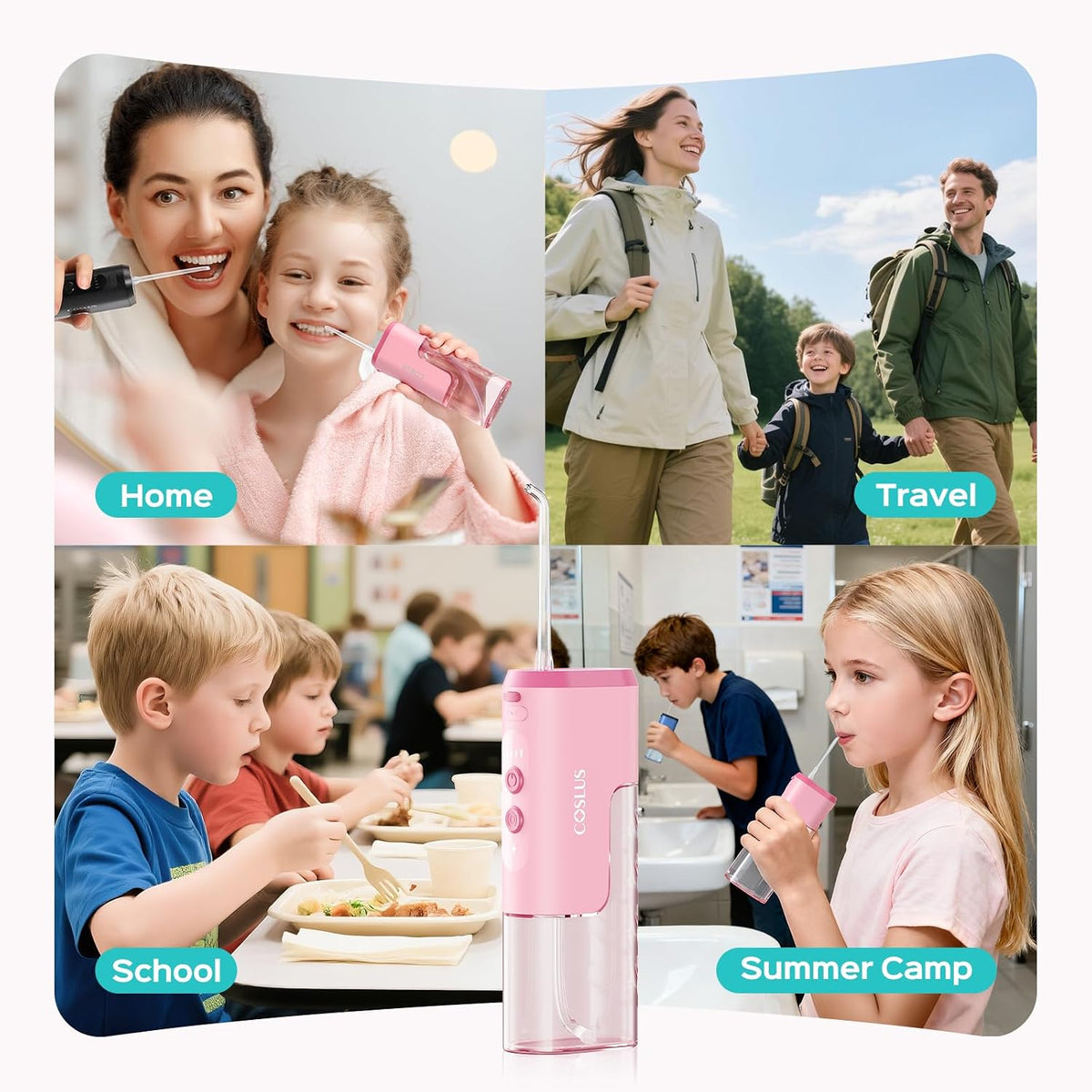 COSLUS Water Dental Flosser Teeth Pick: Cordless Oral Irrigator 300ML Rechargeable with Kids Portable Water Flosser