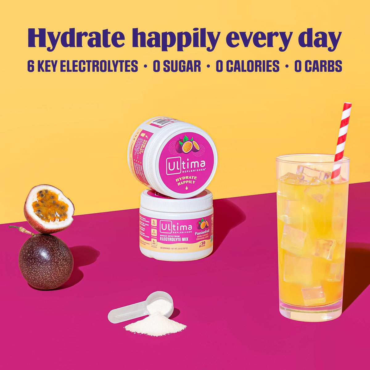Ultima Replenisher Daily Electrolyte Drink Mix – Passionfruit, 30 Servings – Hydration
