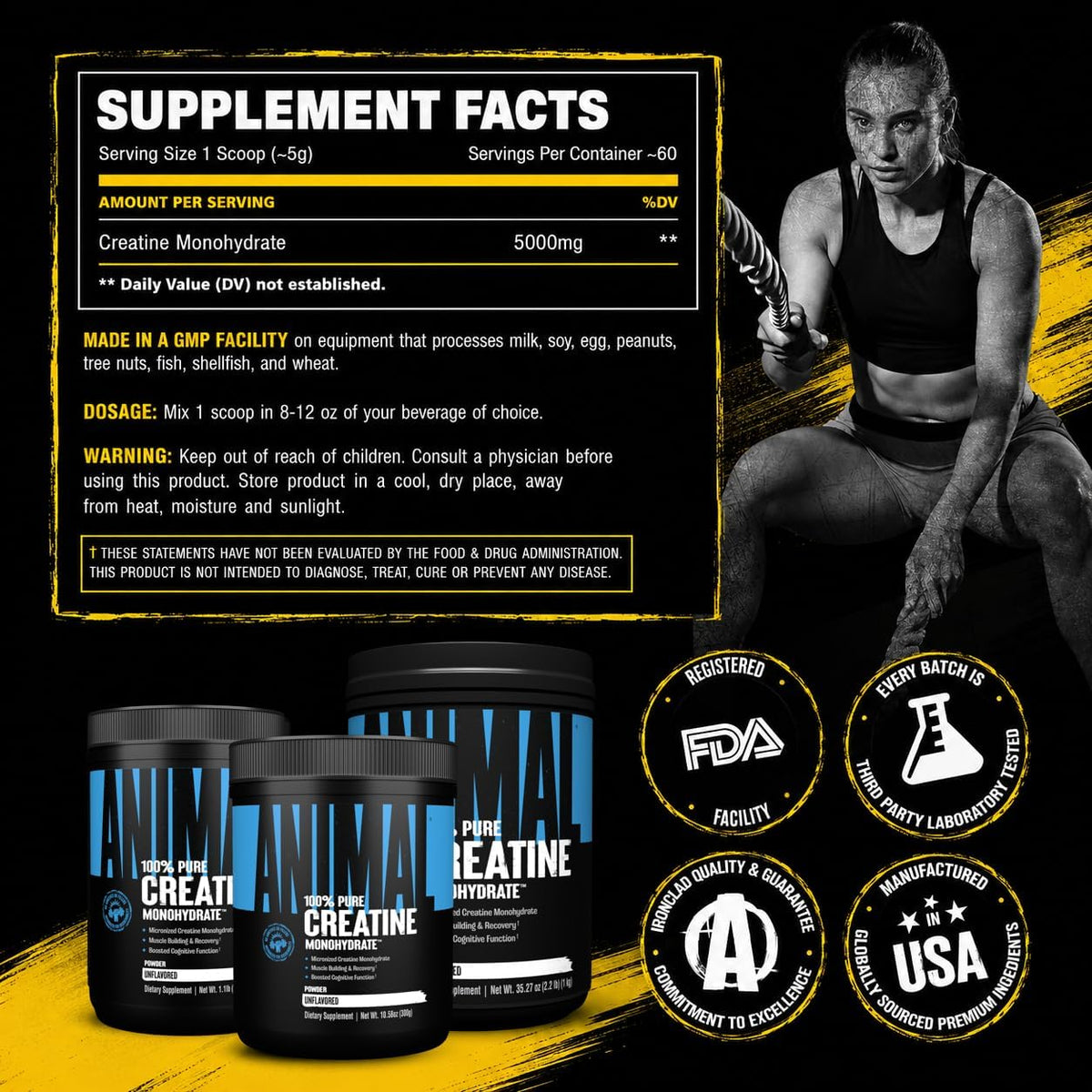 Animal Creatine Monoydrate Powder for Men & Women | Unflavored 300g