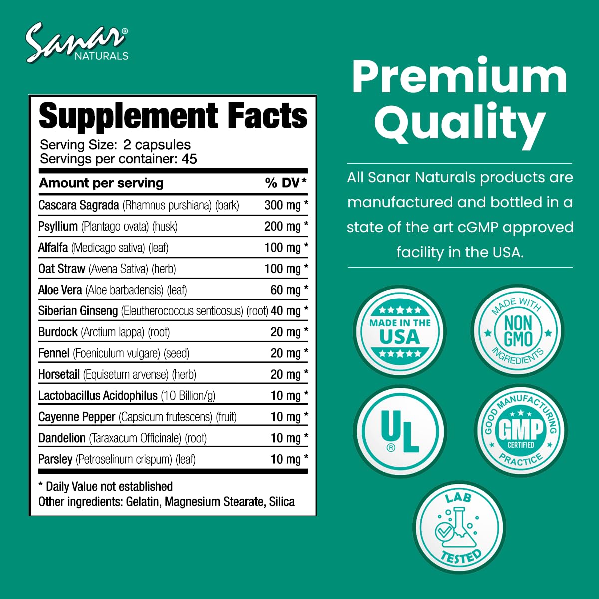 Sanar Naturals Colon Cleanser - Herbal Blend with Probiotics and Fibers - Digestive Health
