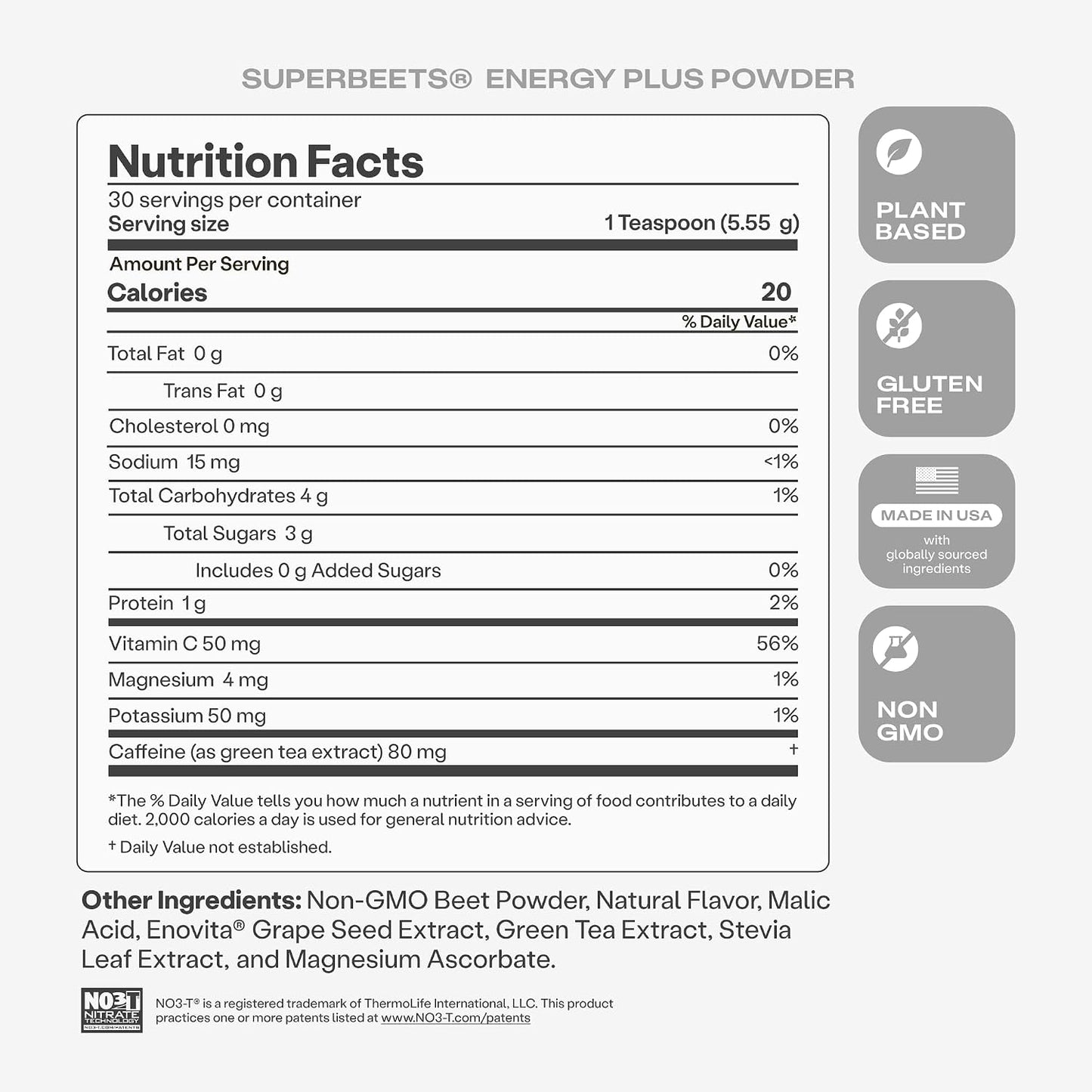 HumanN SuperBeets Energy Plus with Grape Seed Extract - Beet Root Powder, Green Tea Extract, Caffeine, Vitamin C, Non-GMO, 5.87oz