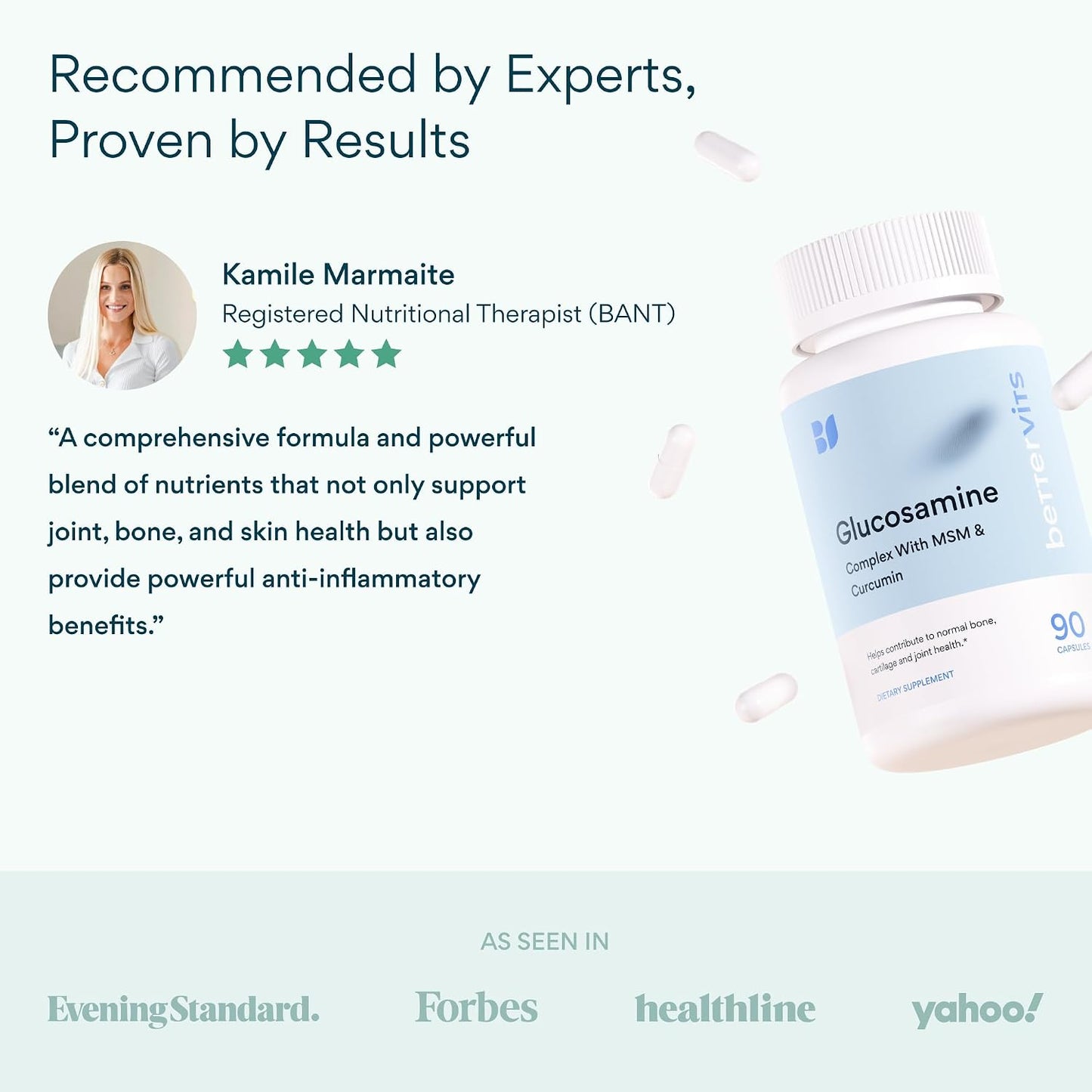 Bettervits Glucosamine Complex with MSM Сhondroitin | Joint Supplements for Women and Men with Vitamin C | Arthritis Support Supplement for Mobility & Flexibility - 90 Capsules