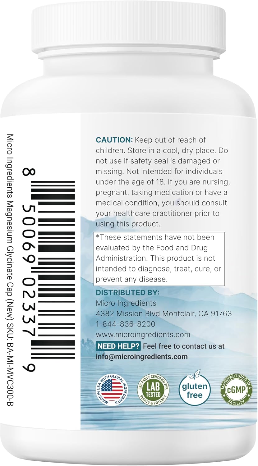Pure Magnesium Glycinate 1,000mg, 300 Capsules | 100% Chelated for Max Absorption | Enhanced with Vitamin C | Only Uses Active Ingredients