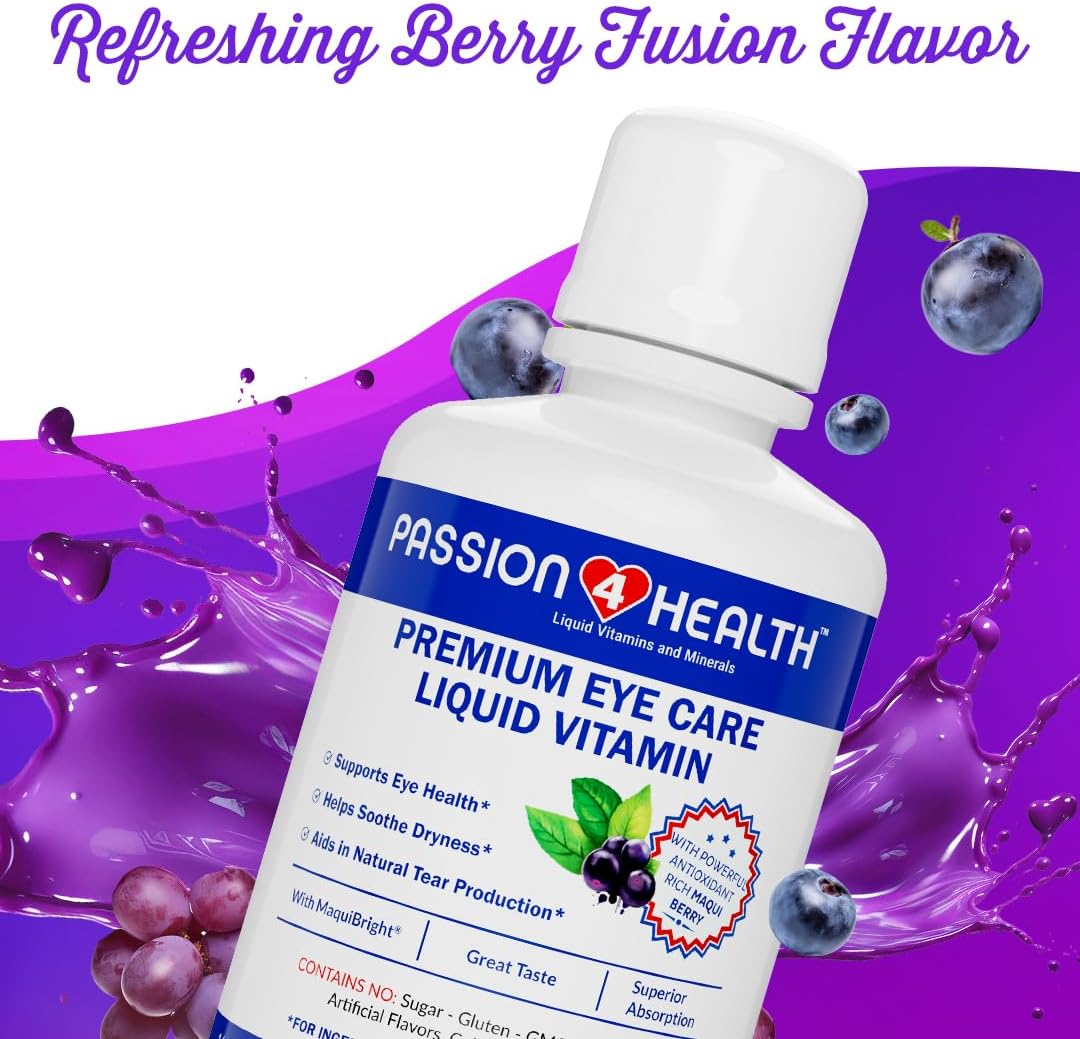 Passion 4 Health Liquid Eye Vitamins - Natural Vision & Adult Eye Care Supplement - Premium Support with Maqui Berry Extract, Gluten-Free, Non-GMO, No Sugar - 30-Day Supply, Made in USA