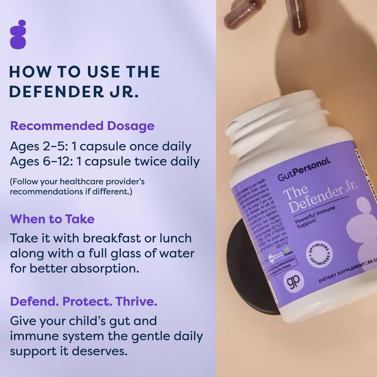 GutPersonal The Defender - Powerful Immune Defense with Vitamin A, C, and Botanical Extracts Elderberry, Echinacea, and More for Boosting Immune System with Natural Ingredients (Chewable)