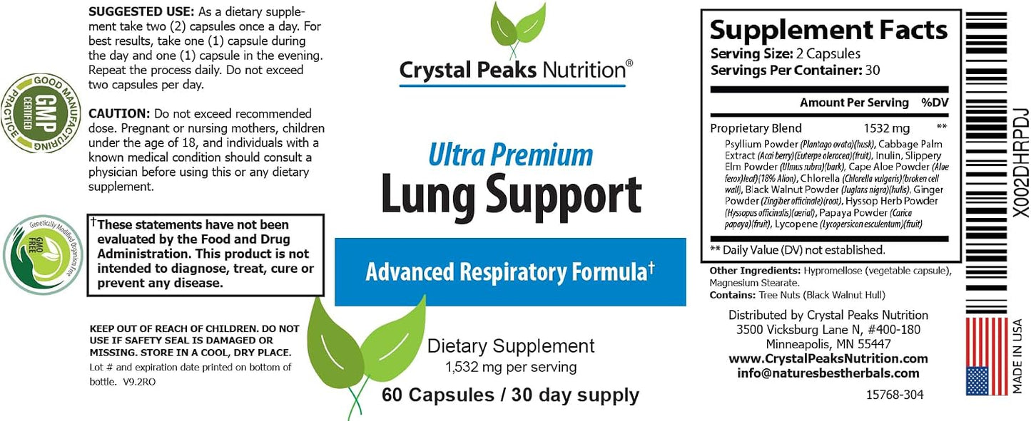 Lung Support - Sooth Lungs & Detox Supplement to Breath Easier Respiratory Support Supplement - Natural Relief - 60 Capsules, 30-Day Supply