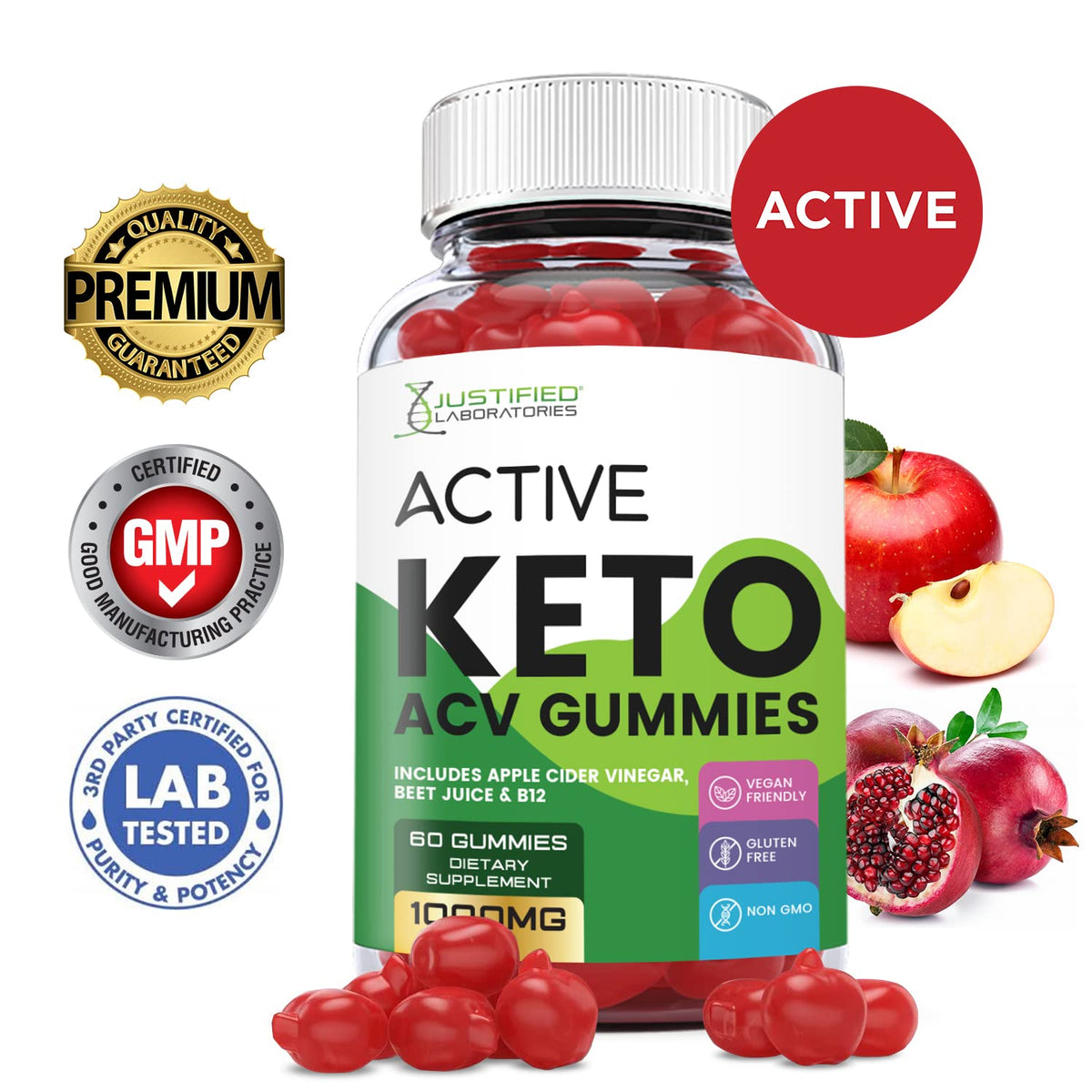 Justified Laboratories Active Keto ACV Gummies 1000MG with Pomegranate Juice Beet