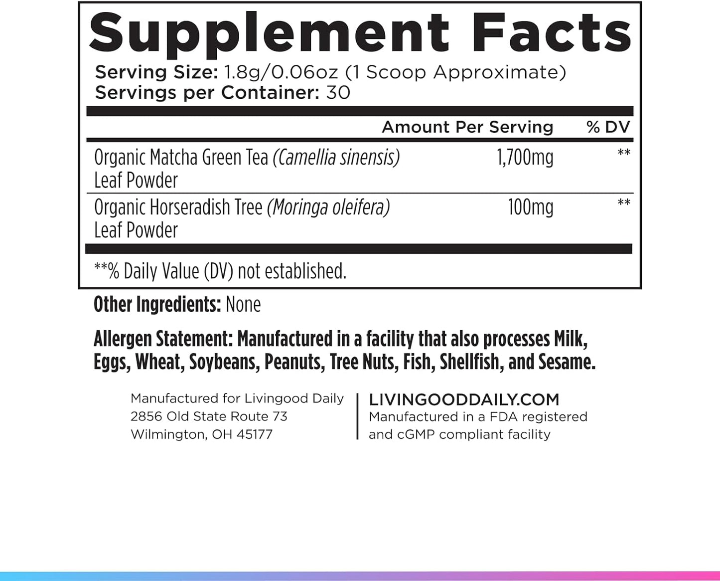 Livingood Daily Matcha + Moringa Powder, 30 Servings - 2in1 Matcha Powder and Moringa Supplement for Radiant Skin - Instant Green Tea with L Theanine - Vegan, Gluten Free, Non GMO - Made in USA