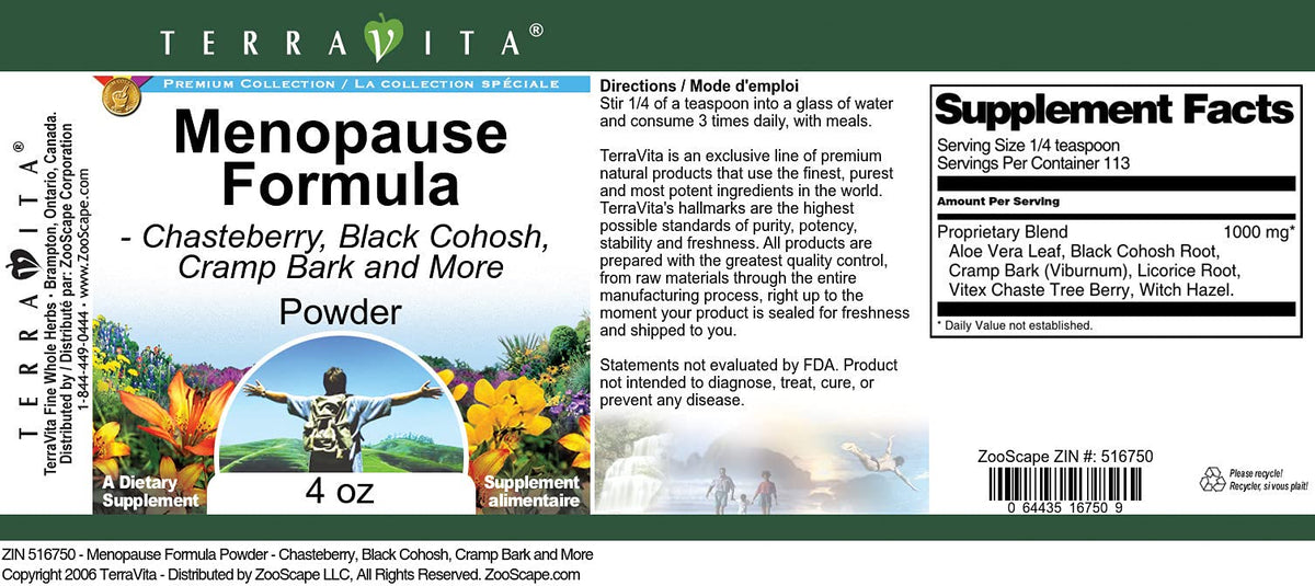 Menopause Formula Powder - Chasteberry, Black Cohosh, Cramp Bark and More