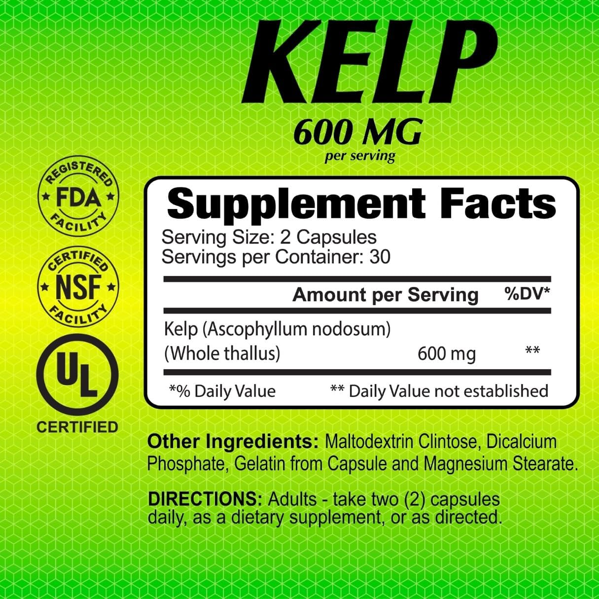 ALFA VITAMINS Kelp Supplement, 600mg of Natural Seaweed Kelp (Ascophyllum Nodosum), Rich in Iodine & Fucoidan, Supports Thyroid & Metabolic Function, Daily Vitamins for Wellness, Non GMO, 60 Tablets
