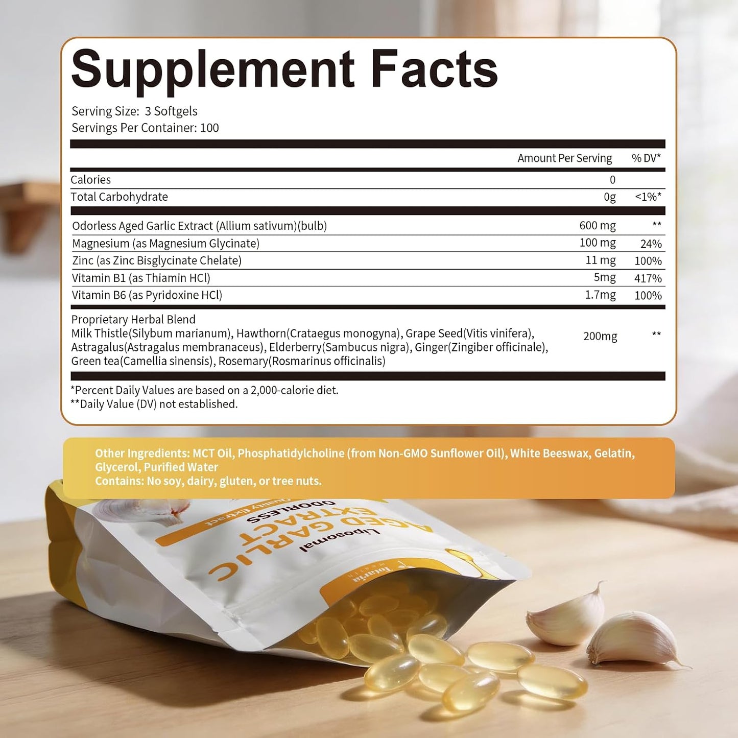 Totaria Liposomal Aged Garlic Extract Capsules - Odorless Aged Garlic with Magnesium,Zinc,Vitamin B,Antioxidant Herbal Blend - Heart & Immune Support - Non-GMO, Gluten Free,300 Softgels