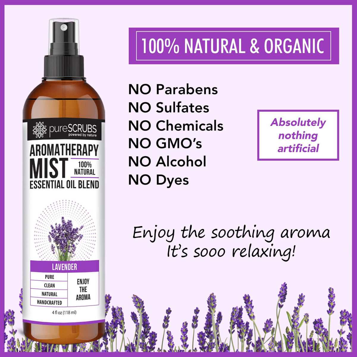 Shake, Mist & Enjoy - pureSCRUBS Premium Lavender Aromatherapy Spray Mist for Room, Body, Linens