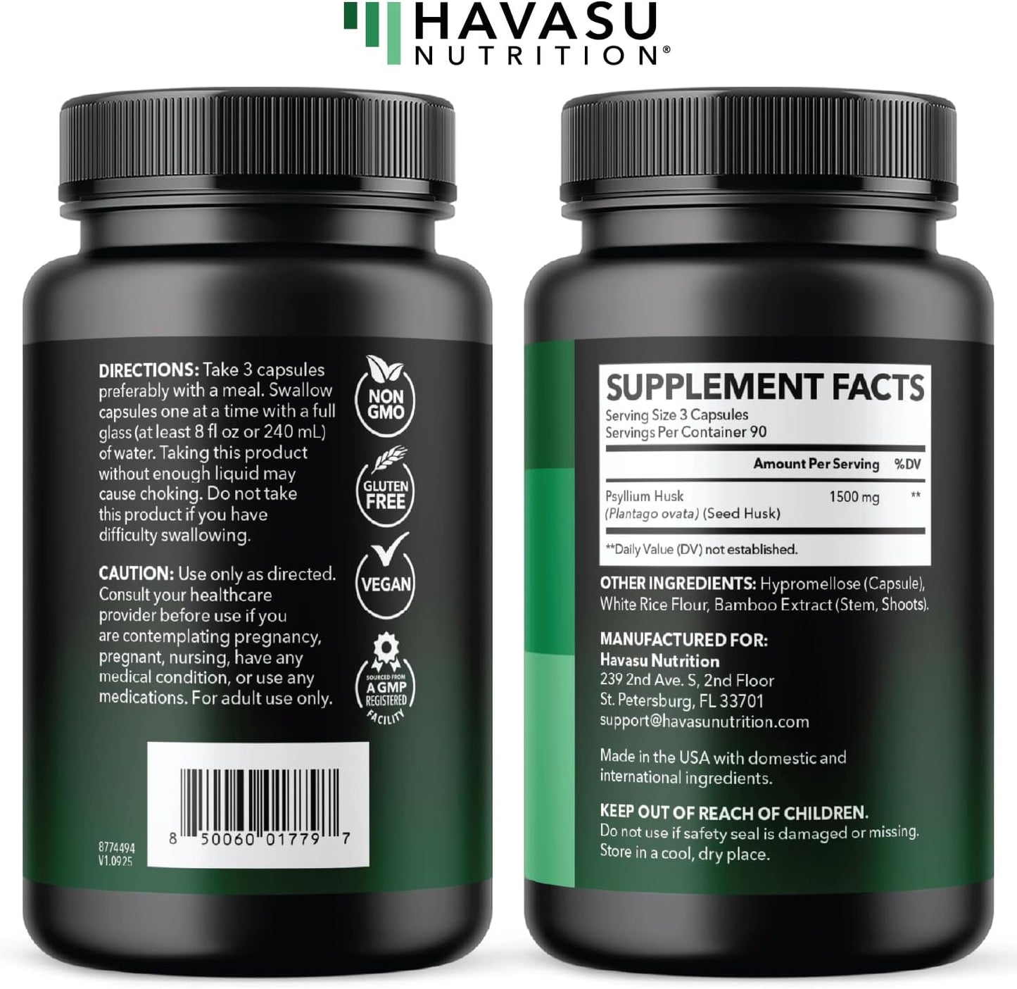 Vegan Psyllium Husk Fiber Capsules, GLP-1 Nutritional Support, 270 Pills | Psyllium Fiber Supplement Capsules for Digestive Health Regularity, Non-GMO Gluten Free & 3rd Party Tested, 90 Servings