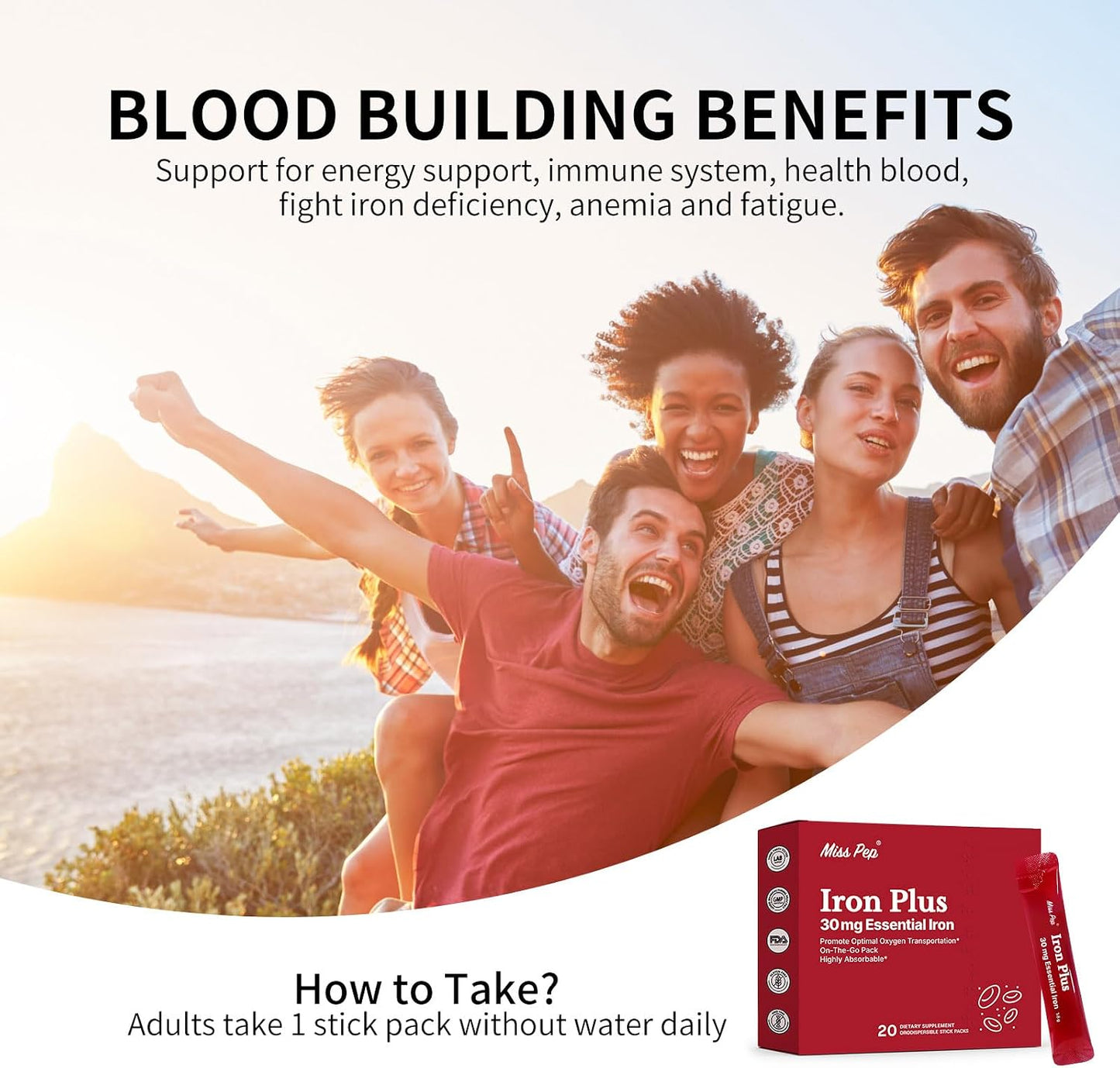 Iron Supplement, 30 Mg Iron Supplement for Women and Men, Promotes Red Blood Cell Production, Supports Iron Deficiency in Adults, 20 Ready-to-Drink Powder Sachets