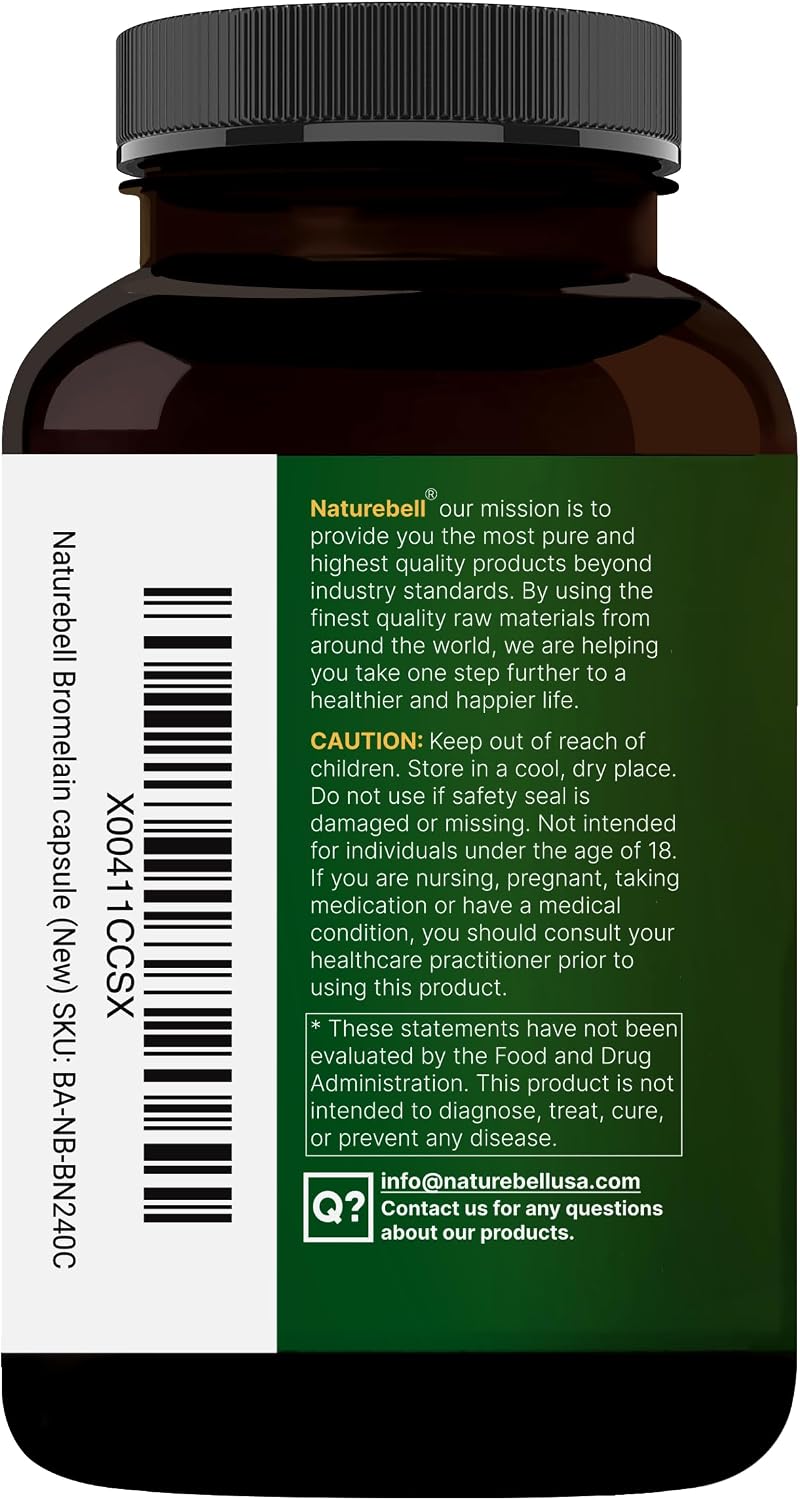 NatureBell Bromelain, 1,000mg Per Serving, 240 Veggie Capsules | 2,400 GDU – Digestive Enzymes & Joint Support Supplement – Proteolytic Enzymes for Digestion, Fresh Pineapple Source – Non-GMO