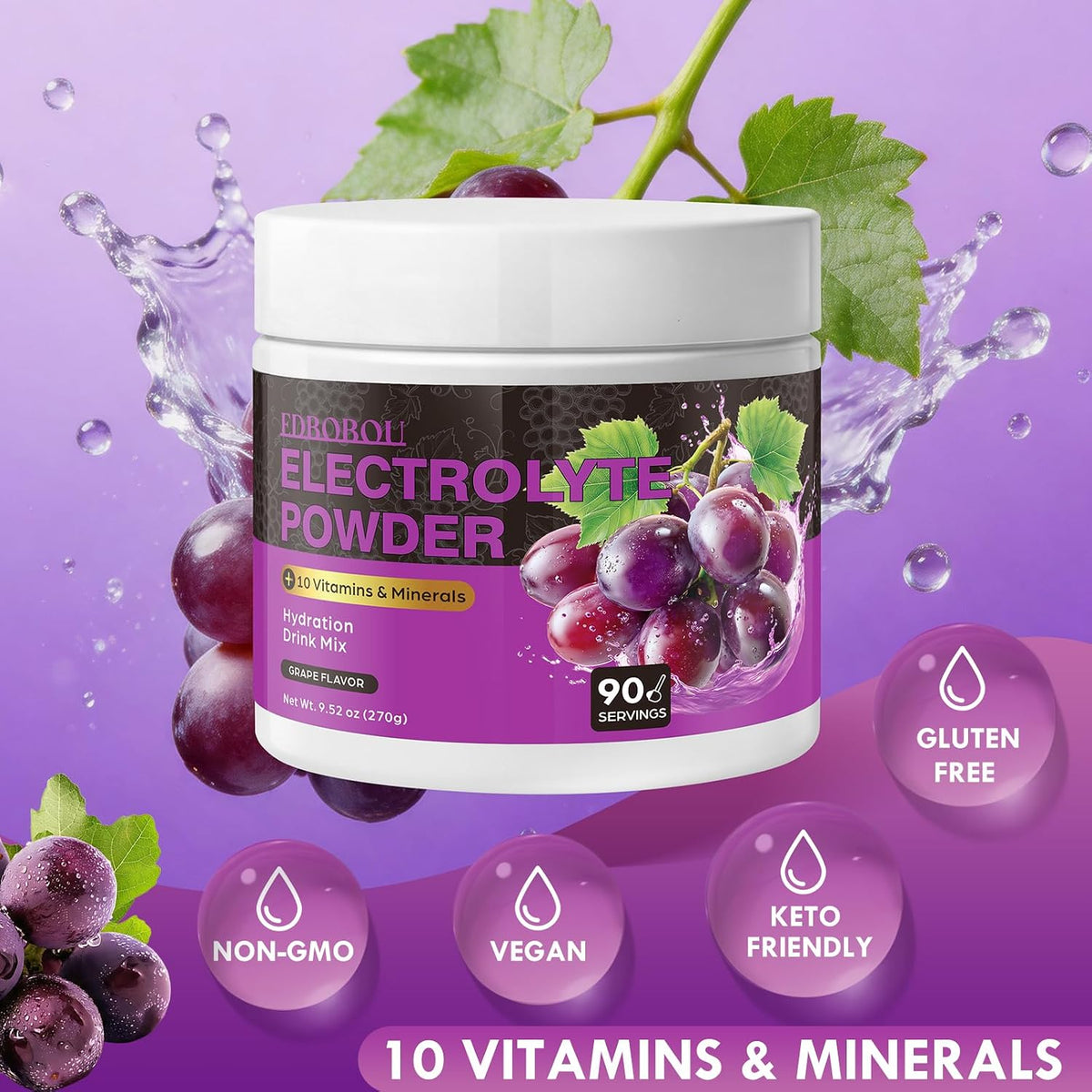 Sugar Free Electrolyte Powder Grape Flavor 90 Servings