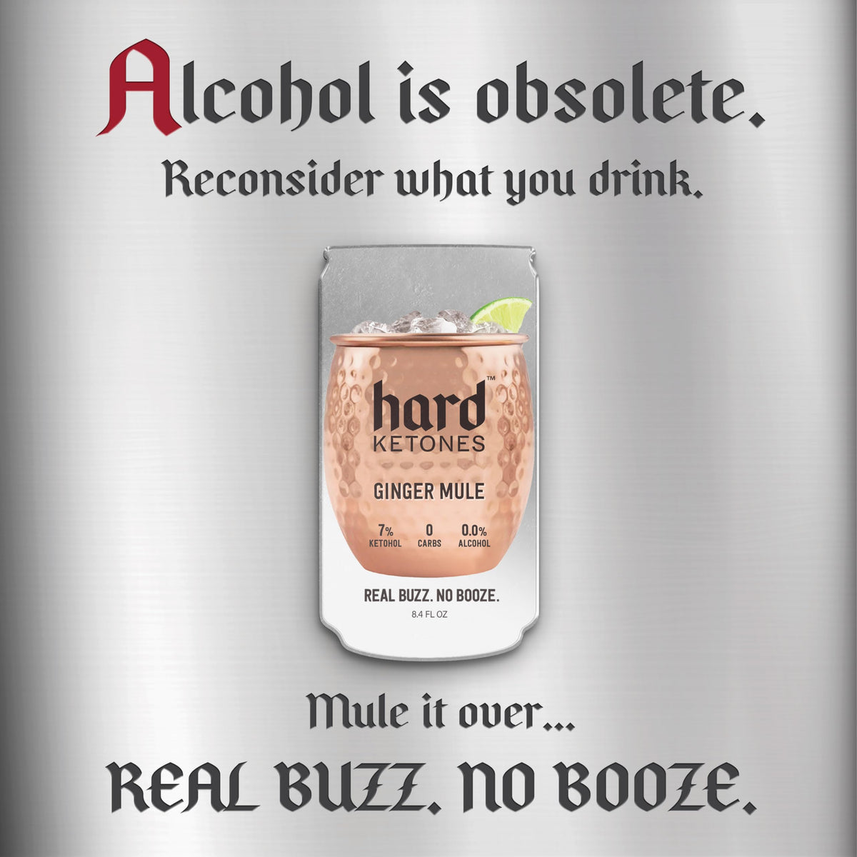 Hard Ketones Ginger Mule | 0.0% Alcohol Alternative with 7% Ketohol | 12 Pack, 8.4 Oz