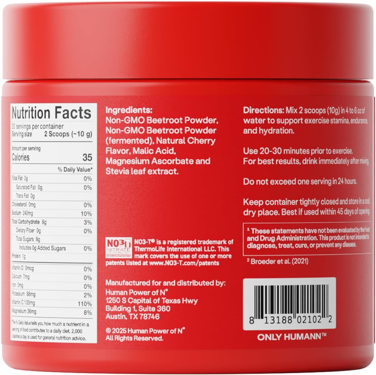 HumanN SuperBeets Sport Endurance Pre Workout Powder, Nitric Oxide Supplement, NSF Certified, Stimulant & Caffeine Free, Made with Beet Root, Wild Cherry, 20 Servings