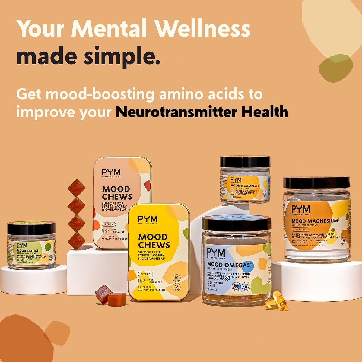 PYM Mood Biotics (60-Count) | Prebiotics & Probiotics, Gut Health Support
