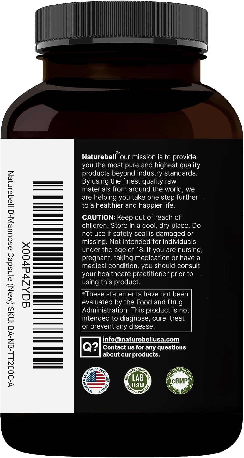 NatureBell D-Mannose 500mg Capsules (2,000mg Per Serving) | 240 Veggie Capsules + Cranberry Concentrate 40mg – Fast Acting Urinary Tract Health Pills – Ultra UTI Support for Women & Men