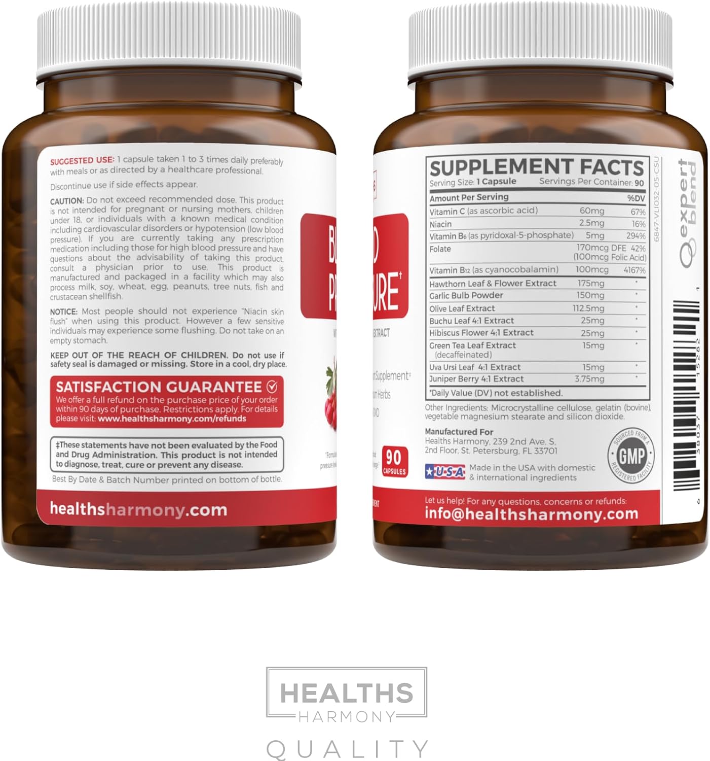 Blood Pressure Support Supplement (NON-GMO) Premium Natural Herbs, Vitamins & Berries - High Dosage of Hawthorn Berry Extract – Supports Blood Pressure Levels Already In The Normal Range – 90 Capsules