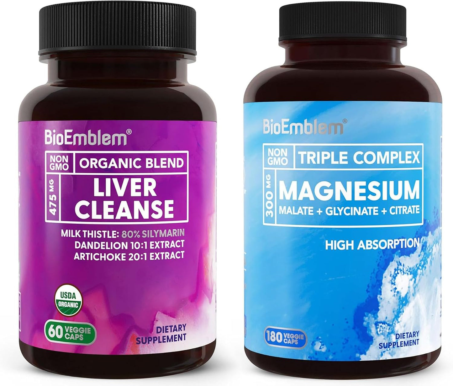 BioEmblem Triple Magnesium Complex 180ct + USDA Organic Liver Cleanse