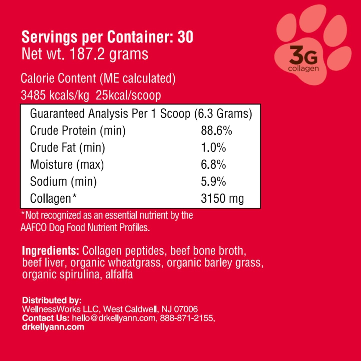 Dr. Kellyann Bone Broth Meal Topper for Dogs | Grass-Fed Beef Recipe | 3g Collagen | Supports Healthy Digestion & Joints | Shiny Coat | Grain Free | 6.60 oz