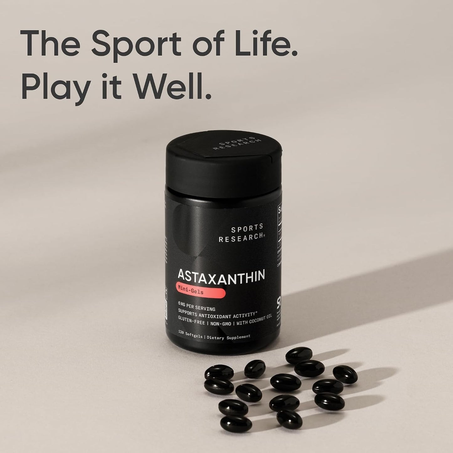 Sports Research® Icelandic Astaxanthin 6mg with Organic Coconut Oil - Antioxidant Supplement for Skin & Eye Health - Soy Free · Non-GMO · Gluten Free - 120 Softgels